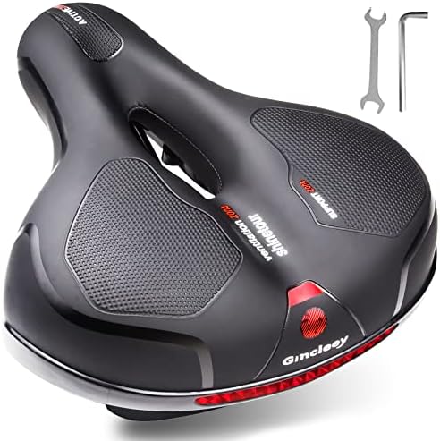 Comfort Bike Seat for Women Men,Wide Bicycle Saddle Replacement Memory Foam Padded Soft Bike Cushion with Dual Shock Absorbing Universal Fit for Indoor/Outdoor Bikes with Reflect