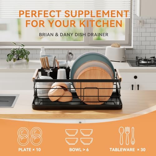 BRIAN & DANY Dish Drying Rack, Dish Racks for Kitchen Counter, Stainless Steel Dish Drainer with Removable Cutlery Holder & Drainboard, White