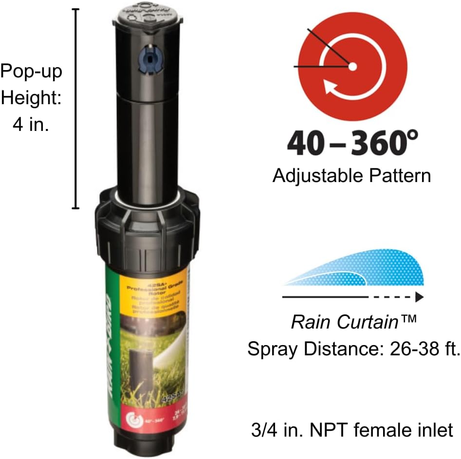 Rain Bird 32SA/4PKS Simple Adjust 32SA Gear Drive Rotor, Adjustable 40° - 360° Pattern, 19' - 32' Spray Distance, 4-Pack