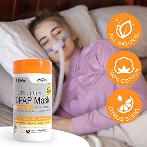 AWOW Scented CPAP Wipes CPAP Mask Cleaner for Daily CPAP/BiPAP Mask Maintenance, 100% Cotton Safe on CPAP Masks
