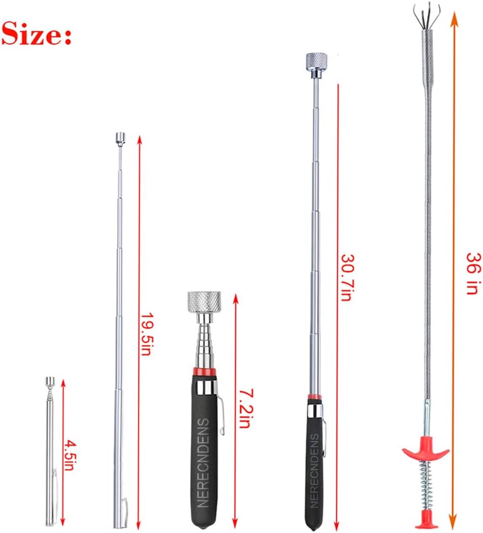 3 Pack Pick-up Tool Set - Extendable Magnetic Pick Up Tools and Flexible Grabber Claw - Retrieving Telescoping Magnet Pickup Tools - Flexible Extra