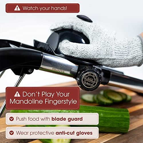 Stainless Steel Mandoline Slicer for Kitchen – 6-Setting Adjustable, 16.5 x 5 In. Platform, Hand Guard, Cut-Resistant Gloves – Vegetable Chopper