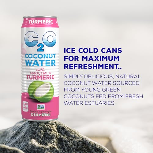 C2O - Coconut Water with Pineapple (12 Pack) - Made with Fresh Coconut Water - Plant Based - Non GMO - Canned Water - Natural Hydration, Essential Electrolytes, & Potassium - 12 Cans, 17.5 FL OZ
