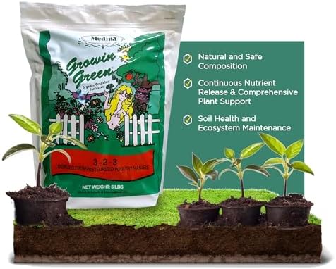 Medina Growin Green Organic Granular Fertilizer, 5 lb Bag, 3-2-3 | Nutrient Rich Soil Enhancer, Granules for Lush Gardens, Lawns, and Plants