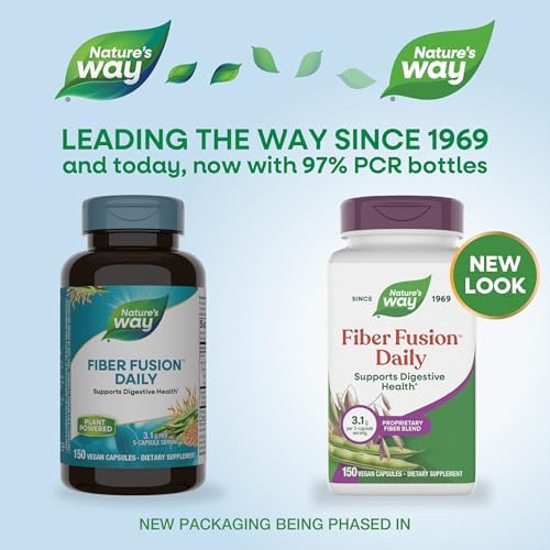 Nature's Way Fiber Fusion Daily Capsules, Digestive Health Support*, 150 ct | 3.1 g per Serving, Proprietary Fiber Blend, Psyllium Husk Capsules with Oat Bran, Guar Gum, Pectin, Vegan