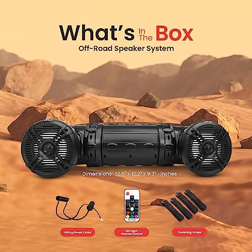 Pyle Marine ATV Powered Speakers - 4.0 Wireless Bluetooth, 1000Watt, Color Changing LED Lights, IP44 Waterproof, 8“ Dual Audio Sound System for UTV