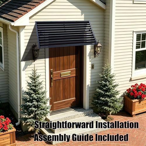 75.2" W x 32" H Black Aluminum Bahama Shutter Window Awning, Exterior Fixed Metal Louvered Canopy Sun Shade Rain Shelter for Doors, Windows, Entryway