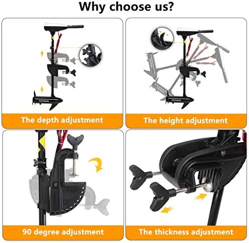 PEXMOR 8 Speed Electric Trolling Motor, Electric Outboard Boat Motor w/Adjustable Handle & LED Indicator, Transom Mounted for Saltwater, Kayak