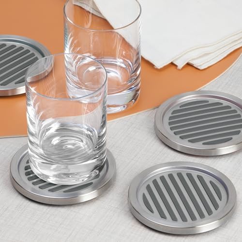 iDesign Forma Brushed Stainless Steel Drink Coasters for Home Counters, Kitchen, Dining Room, Living Room, Patio, Coffee Table, Set of 4, Black