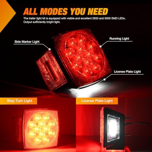 Nilight Square Submersible LED Trailer Light Kit,IP68 Waterproof 2PCS