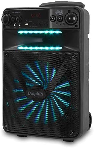 Dolphin Large Bluetooth Party Speaker, 12" Woofer | 80W Output, App Control, LED Light Show, USB, TF, FM & AUX Inputs, 2000mAh Battery, Dual Mic Jacks