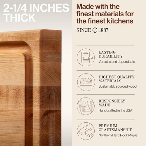 John Boos RA-Board Series Rectangular Wooden Maple Deluxe Barbecue Cutting Board 20”x15” – 2.25” Thick