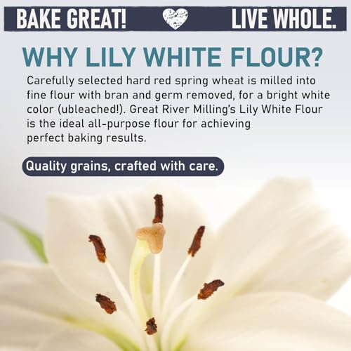 Great River Milling Organic Lily White All Purpose Flour, 25 lb | Organic Lily White All-Purpose Flour for cookies, cakes, muffins, biscuits, breads, pizza dough and pie crust; balanced