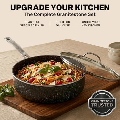 GRANITESTONE 20 Pc Complete Pots and Pans Set Non Stick Cookware Set with Saute Pan, Bakeware, Steamer, Cooking Utensils, Made Without PFOA PFOS