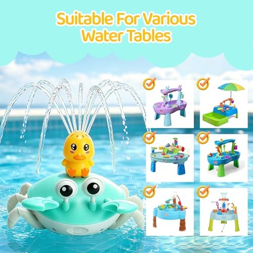 2026 Upgrade Water Table Pump, Rechargeable Crab Water Pump for Kids, Battery Powered 3 Modes Spray 2 Flow Settings, Continuous Flow 8 Hours