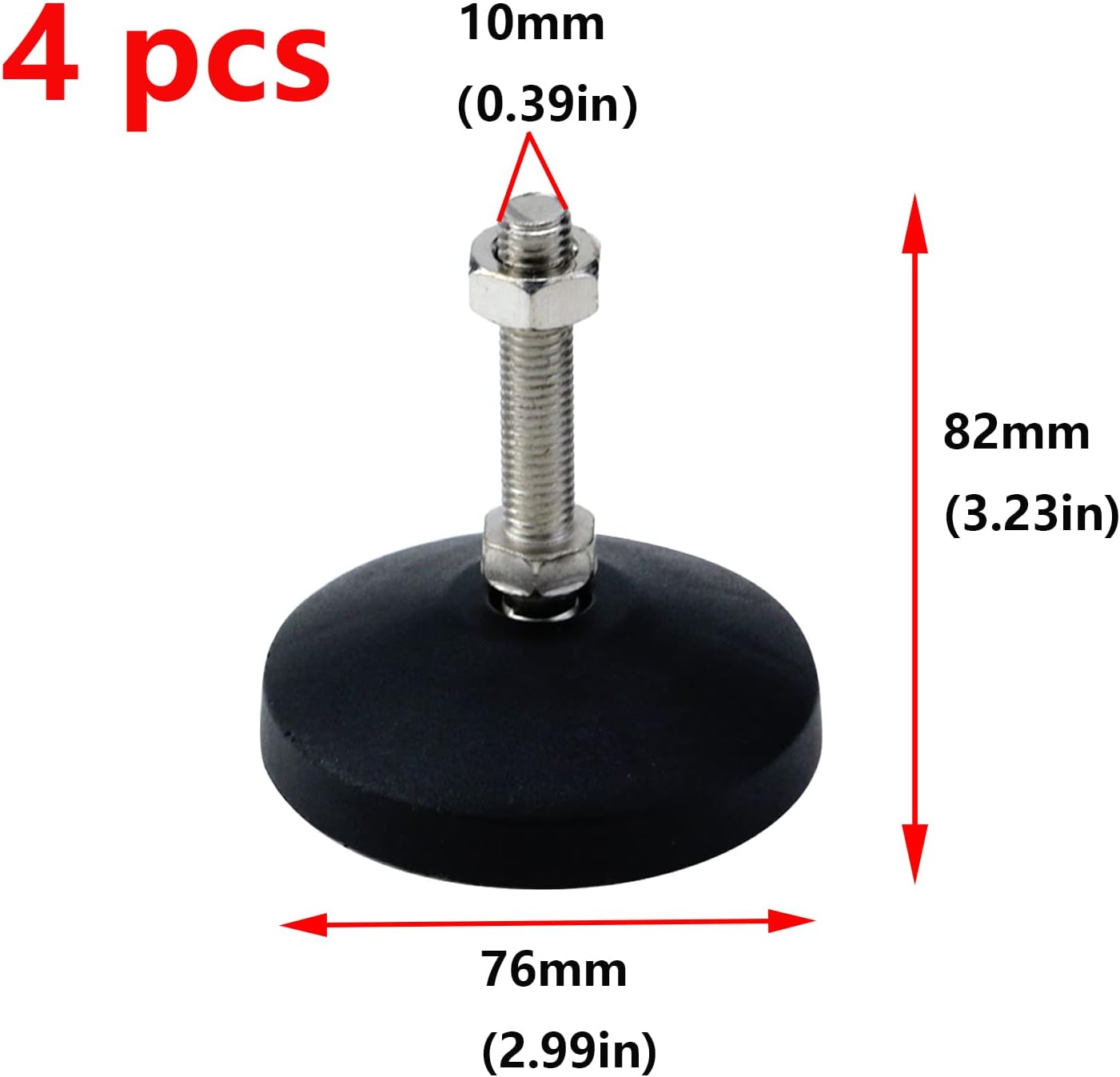 Antrader 4Pcs M8 x 2 Inch Steel Adjustable Leveling Feet,2 Inch Nylon Base | Reinforced Articulated Foot Cups for Furniture & Equipment,Anti-slip Dotted Rubber Base,Reduce Vibration & Protect Floors