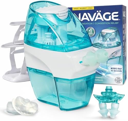 NAVAGE® Deluxe Bundle: Nose Cleaner, 30 SaltPods, Caddy, Black Bag | Deluxe Set: Powered Nose Sinus Cleaner, Storage Caddy, Batteries & Matching Black Travel Bag for Congestion & Sinus Relief