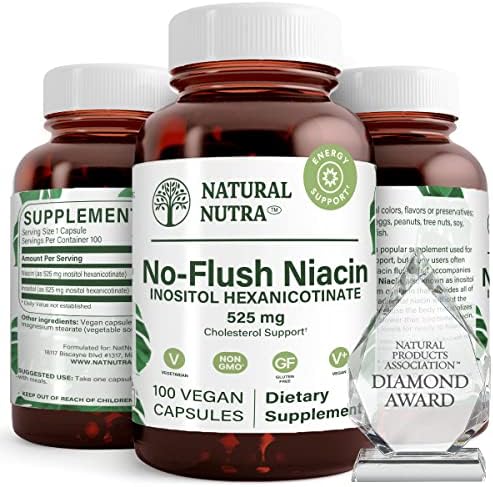 Natural Nutra No Flush Niacin, Vitamin B3 Supplement, Helps Improve Cardiovascular Health, Helps Improve Skin Texture, Promotes Better Brain Function