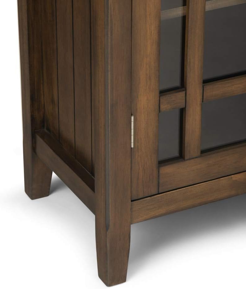 SIMPLIHOME Bedford 62" Wide Solid Wood Sideboard in Brunette Brown | Transitional low media console with glass doors and storage shelves for the living room, entryway or dining room.