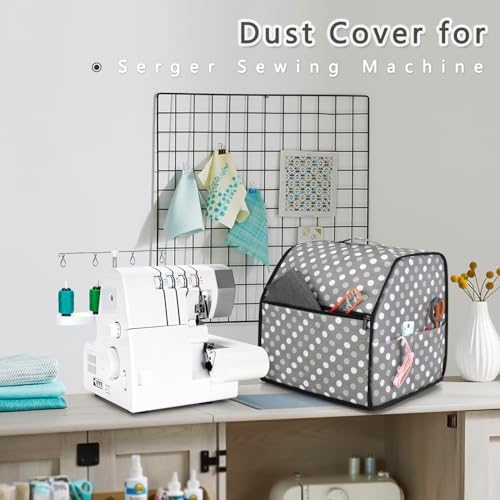 LUXJA Serger Machine Cover with Storage Pockets, Gray Dots
