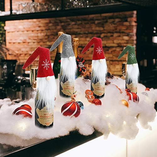 Boao 6 Sets Christmas Gnome Wine Bottle Covers Knit Toppers Party,Style 9