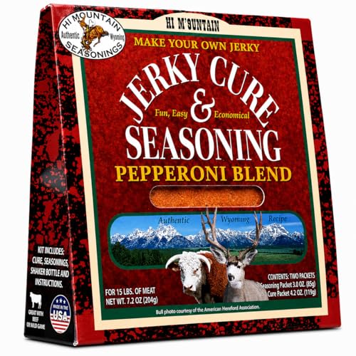 Hi Mountain PEPPERONI BLEND Jerky Seasoning and Cure Kit | Beef & Venison | Classic pepperoni flavor, perfect jerky seasoning for deer, elk