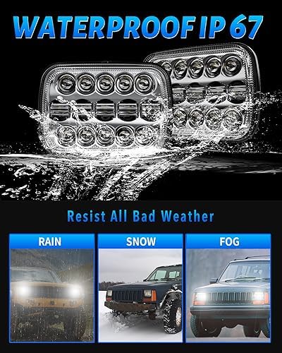 BICYACO 1 Pair 105W Rectangular 5x7/ 6x7 Inch Led Headlight High Low Beam Headlamp Compatible with Jeep Wrangler YJ Cherokee XJ Kenworth T300 1997-2010 Replacement H6054 H5054 H6054LL 69822 6052 6053