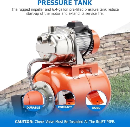 TrailBlaze 1HP Shallow Well Pump with Pressure Tank, 115V, Stainless Steel Lawn Sprinkler Irrigation Pump, Automatic Water Booster Jet Pumps for Home, Garden, Lawn, Farm