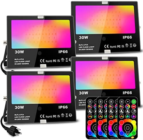 Led Flood Light Outdoor 30W, 300W Equivalent, Color Changing RGB Lights | Remote Control, 120 RGB Colors, Warm White 2700K, Timing, Custom Mode, Uplight Landscape Lights,IP66 US 3-Plug (2 Pack)