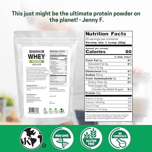 Z Natural Foods Ultra Whey Protein Isolate - Unflavored & Unsweetened, 1 lb | Unflavored, Unsweetened Whey Protein Powder, Whey Isolate with Vital Proteins for Fitness, Sports Nutrition, Immune Support