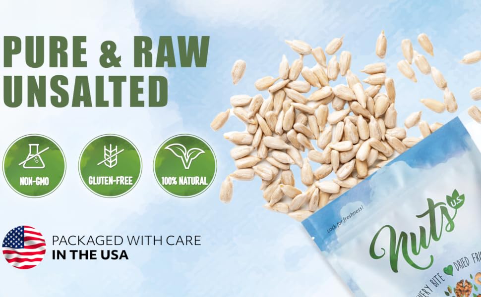 Raw unsalted sunflower seeds, gluten free, non-gmo, 100% natural