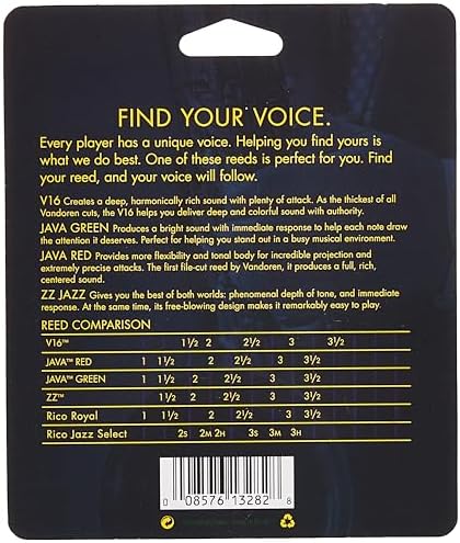 Vandoren SRMIXA3 Alto Sax Jazz Reed Mix Card includes 1 each ZZ, V16, JAVA and JAVA Red Strength 3