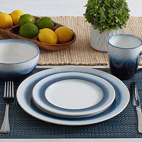 Pfaltzgraff Eclipse Blue 16-Piece Stoneware Dinnerware Set, Service for 4 with Dinner Plates, Salad Plates, Bowls and Mugs