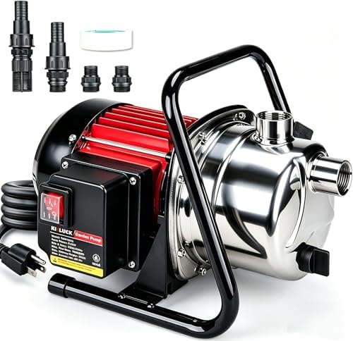 Water Transfer Garden Pump, 1.6 HP 1000GPH Portable Electric Shallow Well Jet Pump, Stainless Steel Sprinkler Pressure Booster Pump for Pool Draining, Lawn Fountain, Irrigation, Water Removal