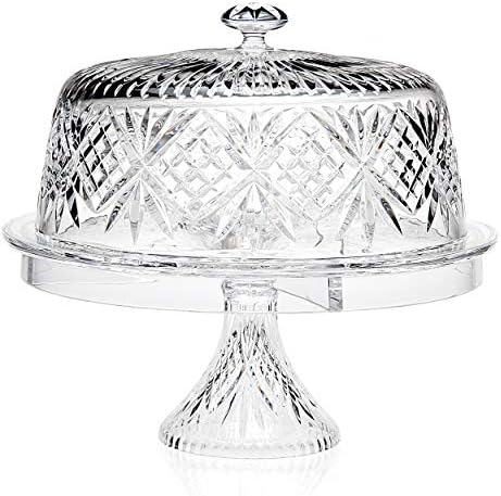 Godinger 4 in 1 Cake Stand, Cake Platter and Serving Plate Platter with Dome Cover, for Pastries, Desserts & More