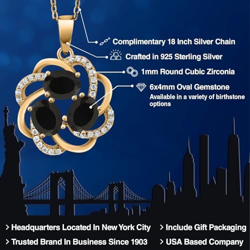 Gem Stone King 18K Yellow Gold Plated Silver Gemstone Birthstones 3 Stone Spiral Pendant Necklace for Women | Oval 6X4MM | Includes 18 Inch Chain