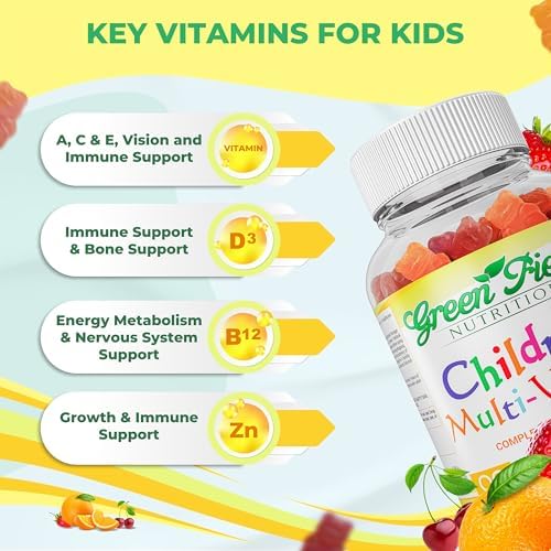 Greenfield Nutritions Halal Multivitamin for Kids – Gelatin-Free Halal Kids Multivitamin Gummies with Vitamins A, B, C, D
