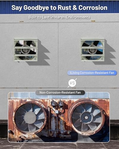 iLIVING 12" Wall Mounted Shutter Exhaust Fan, Automatic Shutter, with Thermostat and Variable Speed controller, 0.6A, 960 CFM