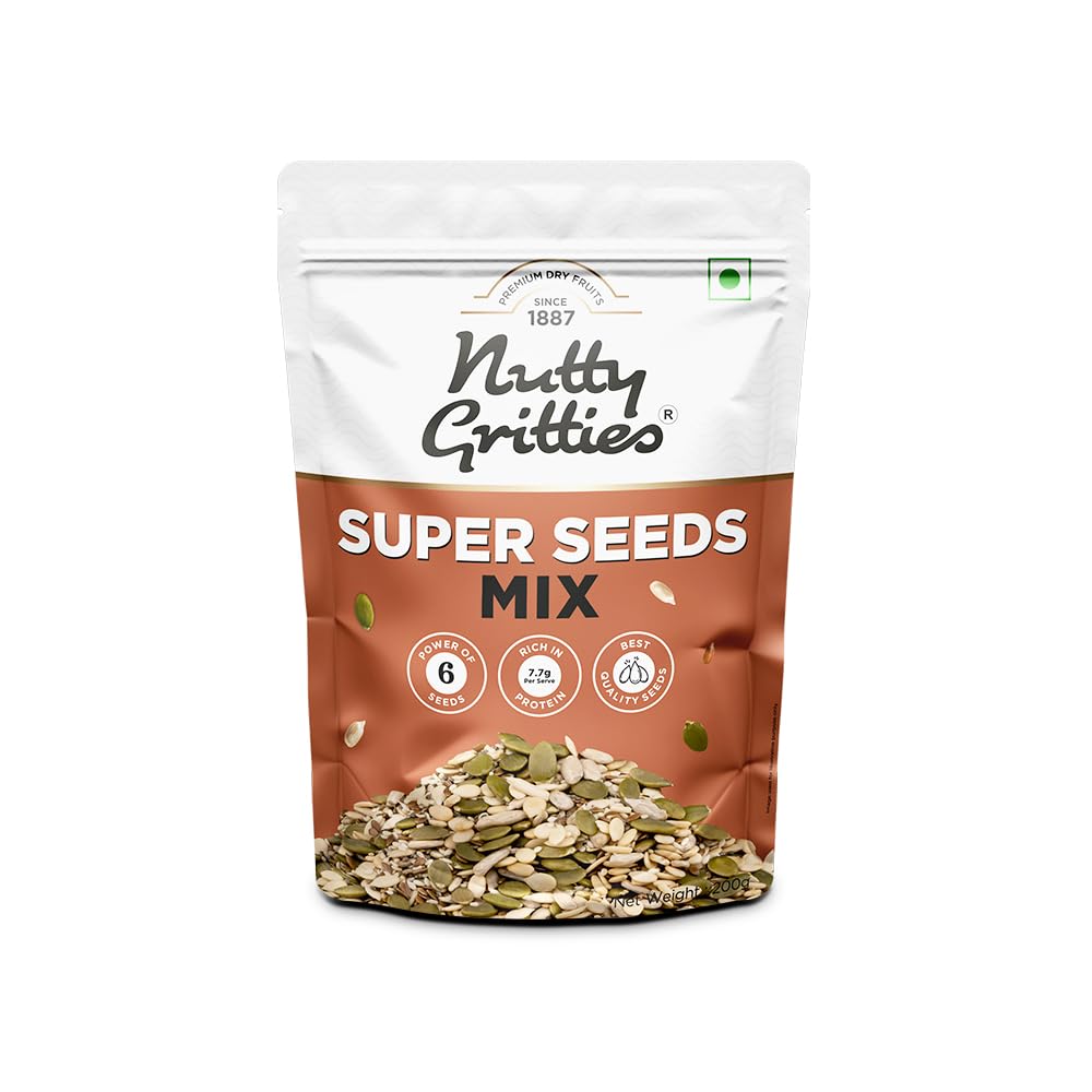 Nutty Gritties Super Seeds Mix - Roasted - Flax Chia Sesame Sunflower Watermelon Pumpkin Seeds (Pack Of 1 - 200 Grams)