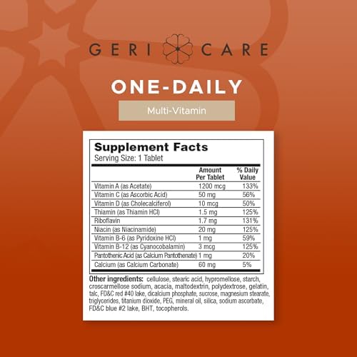 GeriCare One-Daily Multi-Vitamin Tablet, 100 Count Adult Multivitamin Supplement | Easy-to-Take Dietary Supplement with Vitamins A, C, D3, B, Calcium| Vitamin & Mineral Complex (2 Pack)