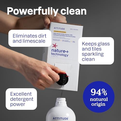 ATTITUDE Shower & Tile Cleaner Spray, EWG Verified, Bathroom Cleaner Removes Soap Scum & Grime, Plant-Based & Vegan, Citrus Zest Scent, 27.1 Fl Oz