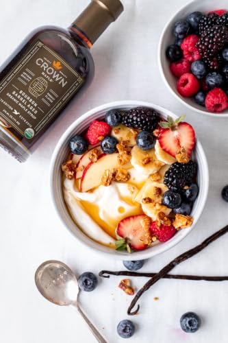 Crown Maple Organic Bourbon Barrel Aged Maple Syrup, Pancakes, Flavor Cocktails, Marinades and Sauces, 12.7 Fl Oz