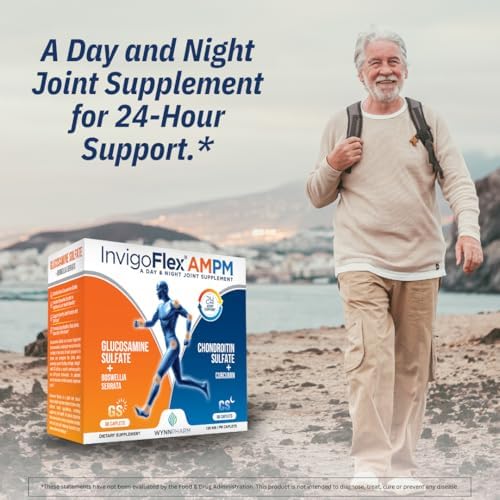 INVIGOFLEX® AMPM - Glucosamine & Chondroitin Sulfate - Turmeric Curcumin - Boswellia Serrata (Non GMO) for Knees, Hands, Back and Hip 24 - Hour Premium Joint Supplement