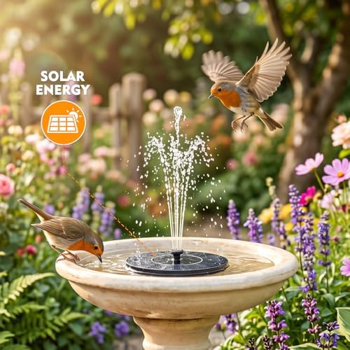 Mademax Solar Bird Bath Fountains, Upgrade 1.4W Solar Fountain Pump with 8 Nozzles & 4 Brackets