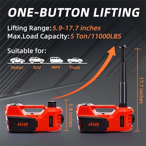 STANDTALL Electric Car Jack 5 Ton 12V Hydraulic Jack, Built-in Inflator