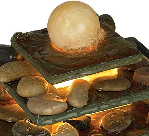 Pyramid 10" High Feng Shui Ball Lighted Table Indoor Small Fountain | Zen Modern Decor Slate Stone Tabletop with Light Waterfall Rock Water Feature for Desk Relaxation Bedroom Living Room