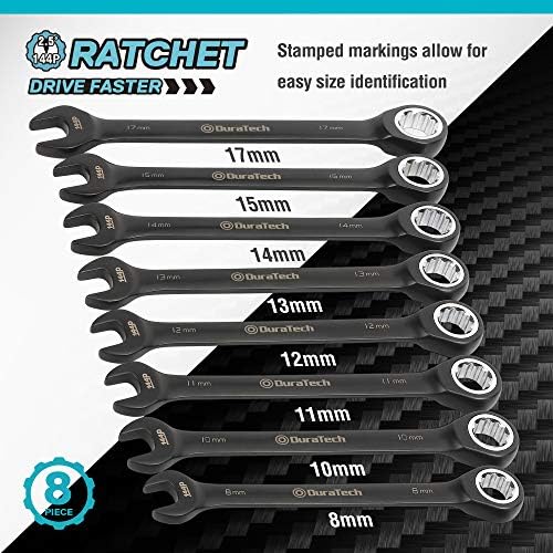 DURATECH 144-P Ratcheting Combination Wrench Set, 2.5° Swing Arc, SAE