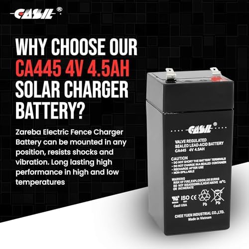 Casil Fi-Shock SS-440 Zareba Electric Fence Charger 4 Volt Rechargeable Battery 4A AGM Valve Regulated Lead Acid Battery for Solar Electric Fence