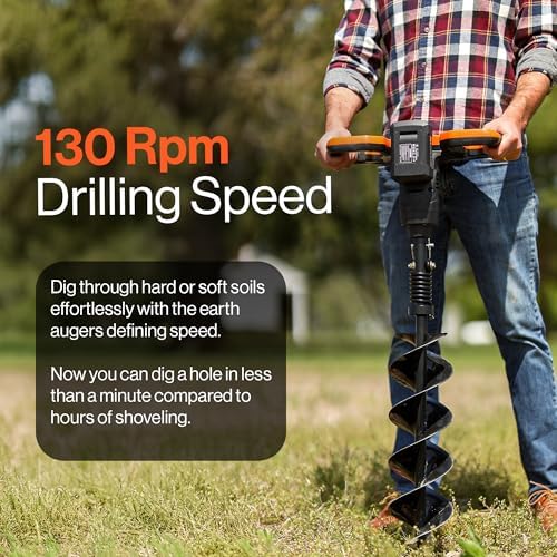 SuperHandy Earth Auger Power Head w/Steel 6"x30" Bit Ultra Duty Eco-Friendly Electric Cordless Lithium-Ion Battery & Charger for Earth