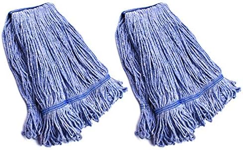 String Mop Heads Replacement Heavy Duty Commercial Grade Blue Cotton Looped End Wet Industrial Cleaning Mop Head Refills (4, Medium)